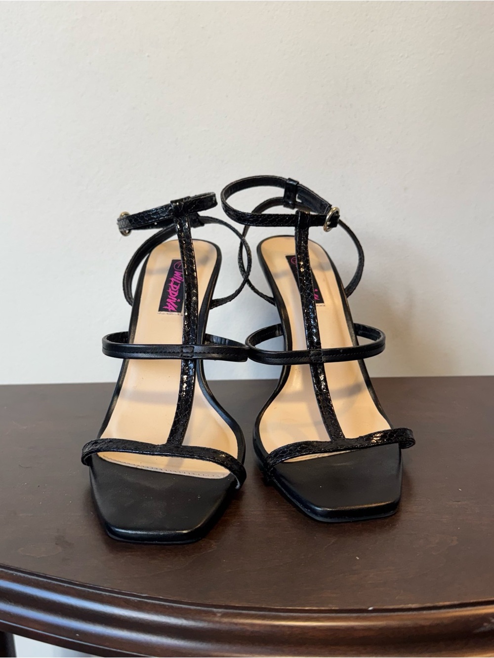 Wild Diva Black Strappy T-Bar Ankle Strap Heels